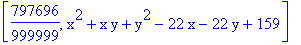 [797696/999999, x^2+x*y+y^2-22*x-22*y+159]